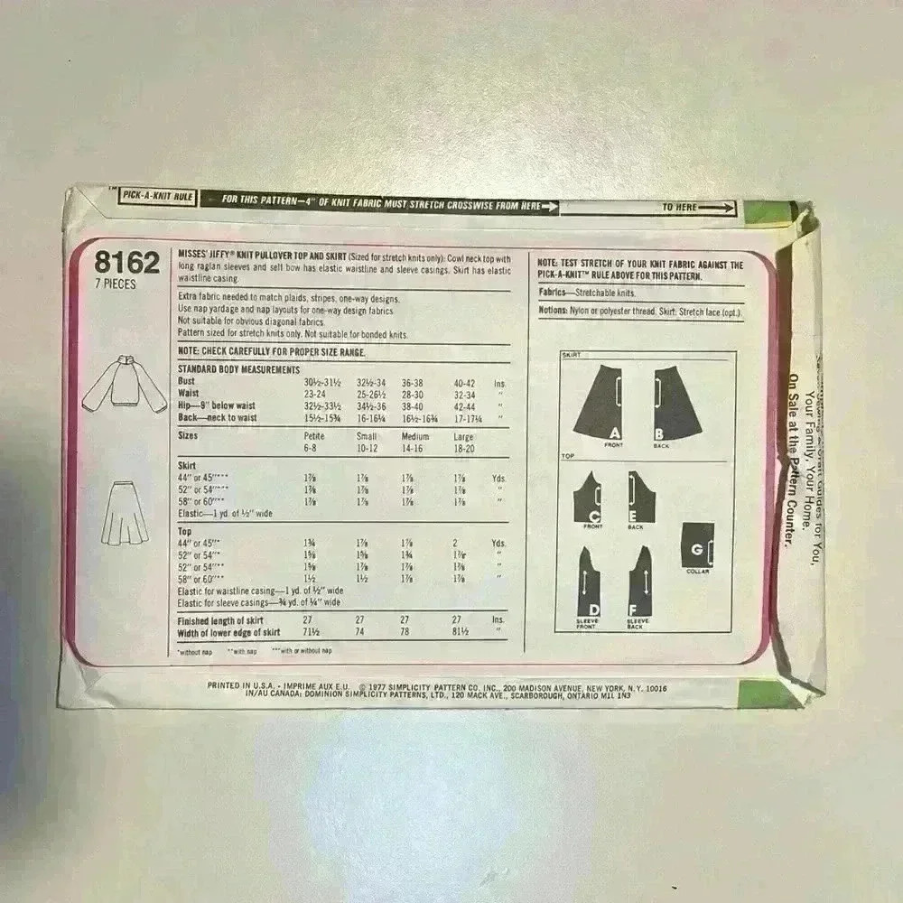 Vintage Simplicity #8162 Stretch Knit Dress & Top Cowl Neck Petite 6-8 Pattern - Picture 2 of 3